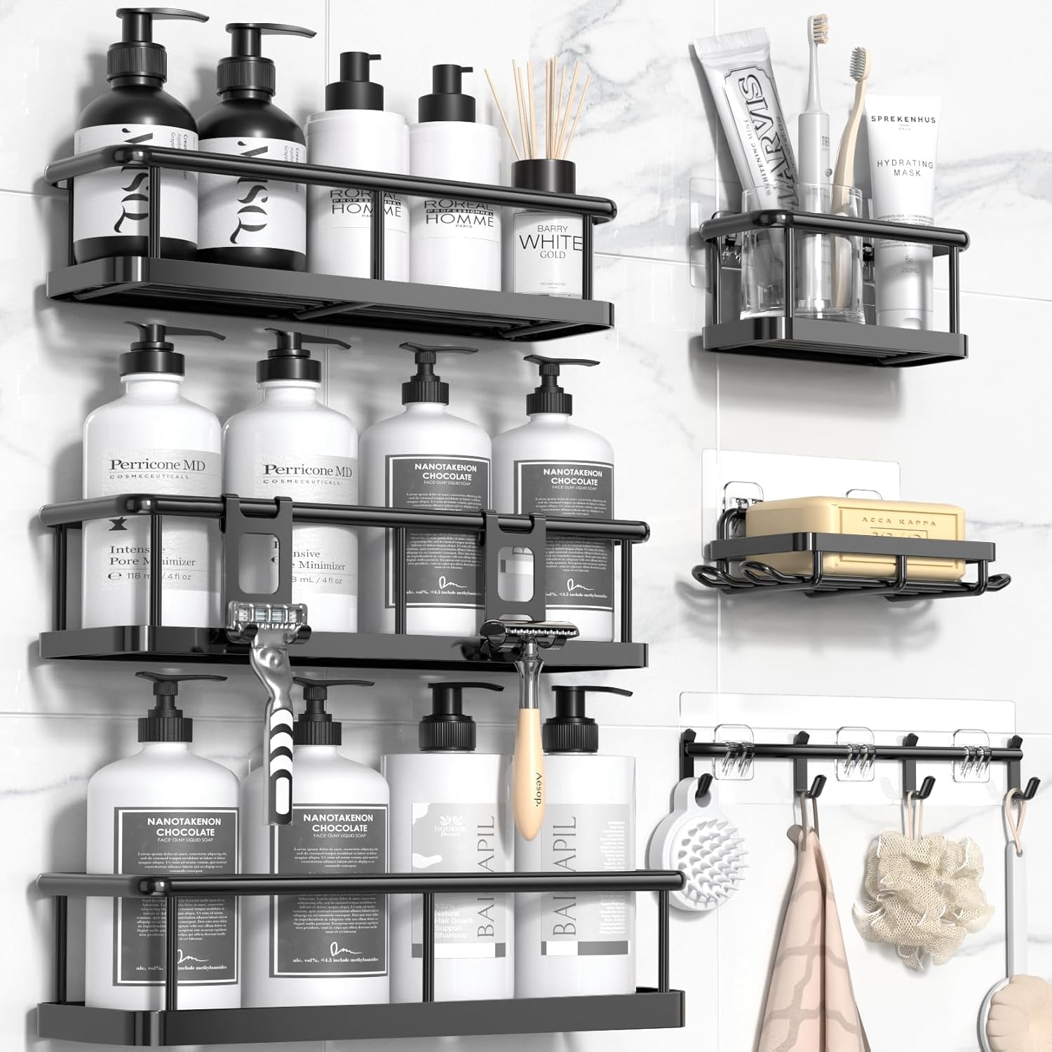Shower Caddy Adhesive, 100% Rustproof Shower Organizer with Soap Holder