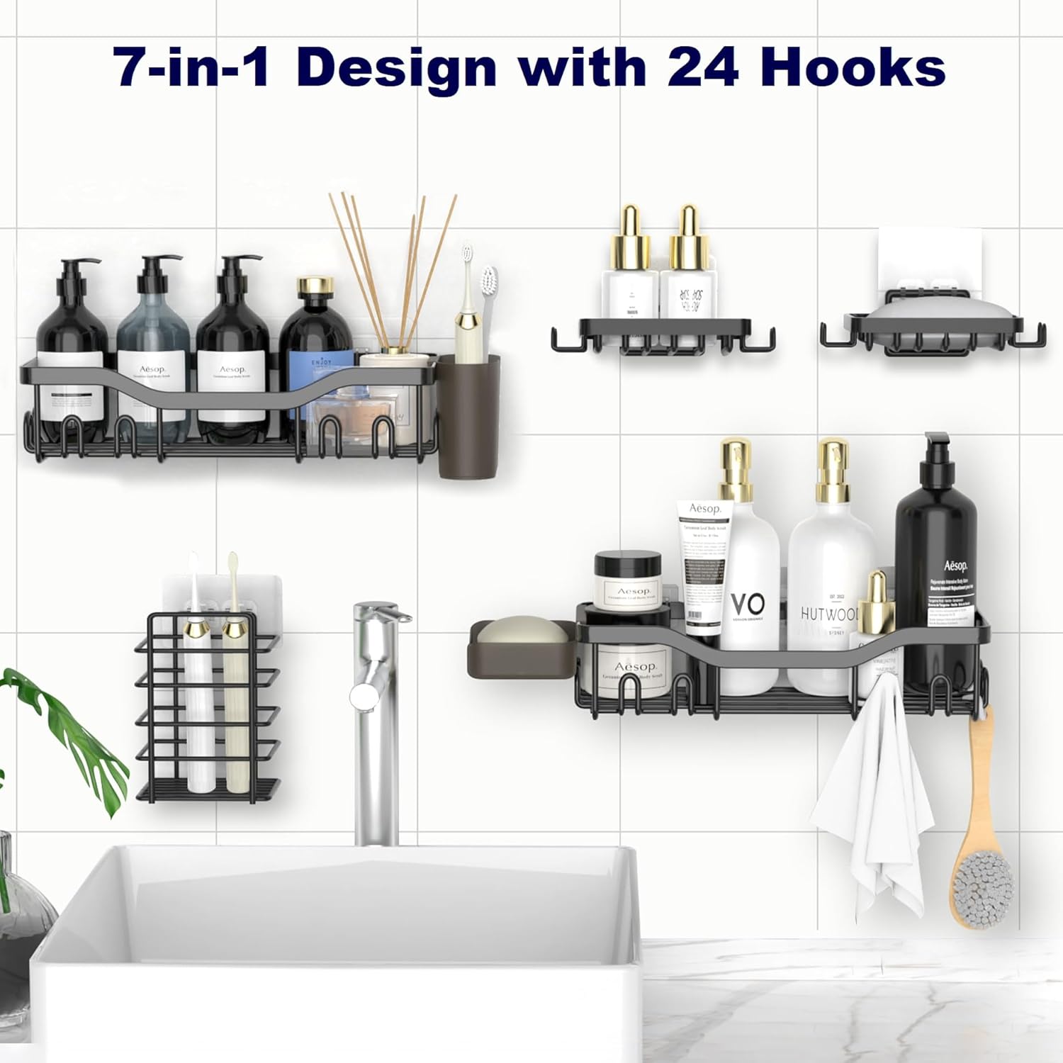 Shower Caddy Adhesive Shower Organizer 7-Pack