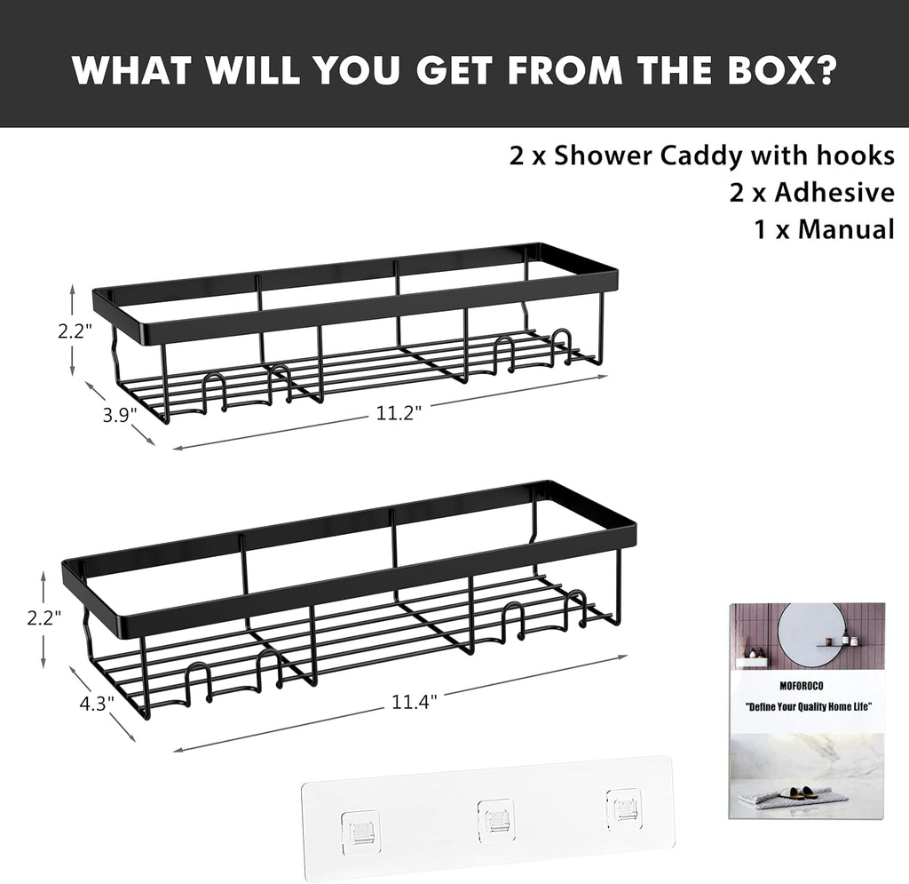 Shower Caddy Shelf Organizer Rack, Self Adhesive Black Bathroom Shelves Basket