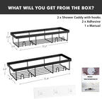 Shower Caddy Shelf Organizer Rack, Self Adhesive Black Bathroom Shelves Basket