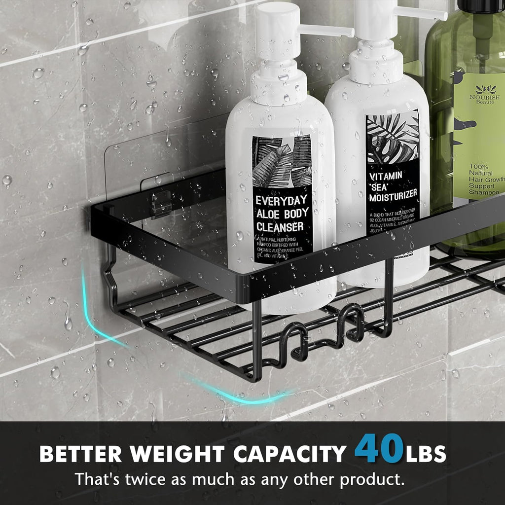 Shower Caddy Shelf Organizer Rack, Self Adhesive Black Bathroom Shelves Basket