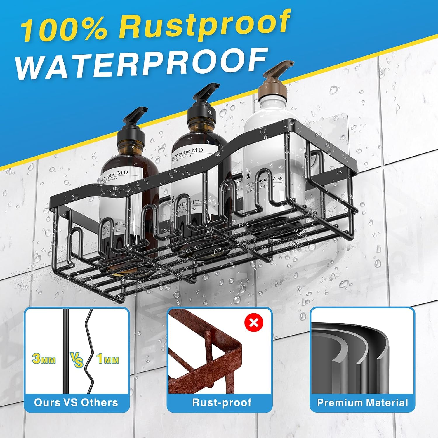 Adhesive Shower Caddy, 5 Pack Rustproof Stainless Steel Bath Organizers