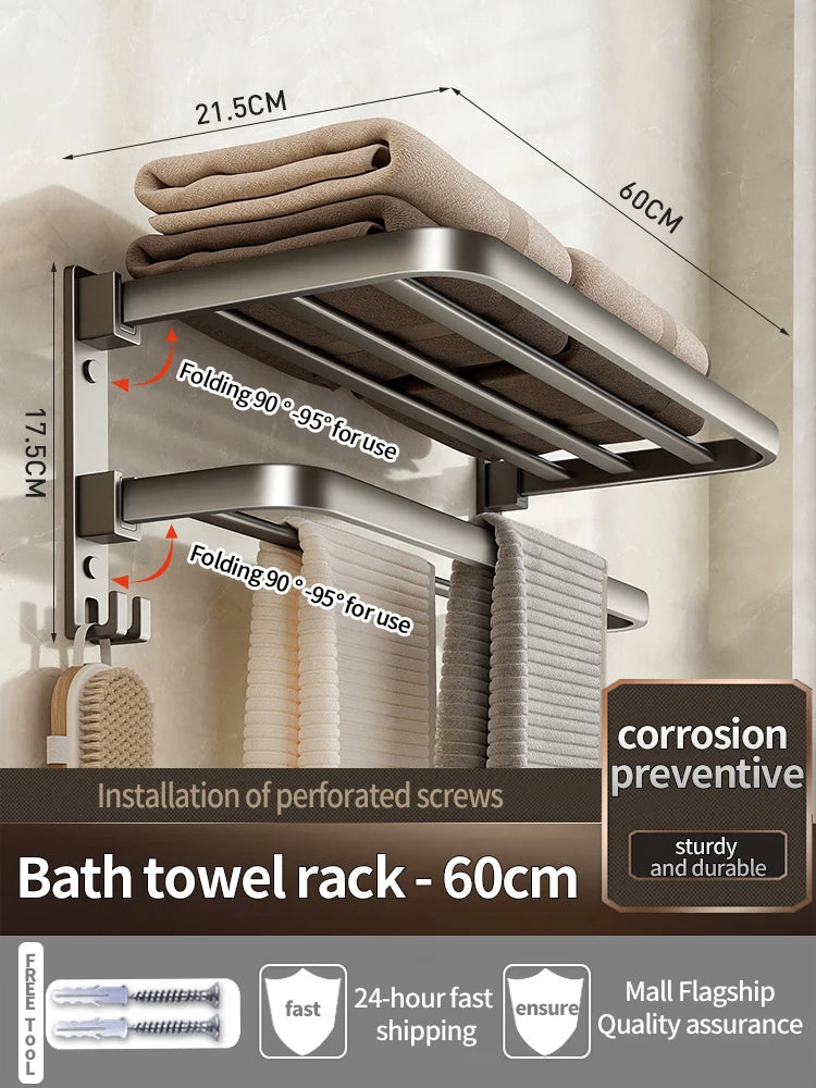 Upgrade And Thicken Grey/Black 50CM-60CM Towel Rack Space Aluminum Toilet Storage Rack Wall Mounted BathTowel Rack