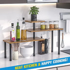 3-Tier Adjustable Corner Shelf Organizer for Kitchen, Bathroom, Spice Rack, Coffee Station - Rustic Brown