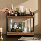 Bathroom Countertop Organizer, 2 Tier Vanity Organizer and Storage for Cosmetic Skincare Perfume, Wood Bead Storage Shelf