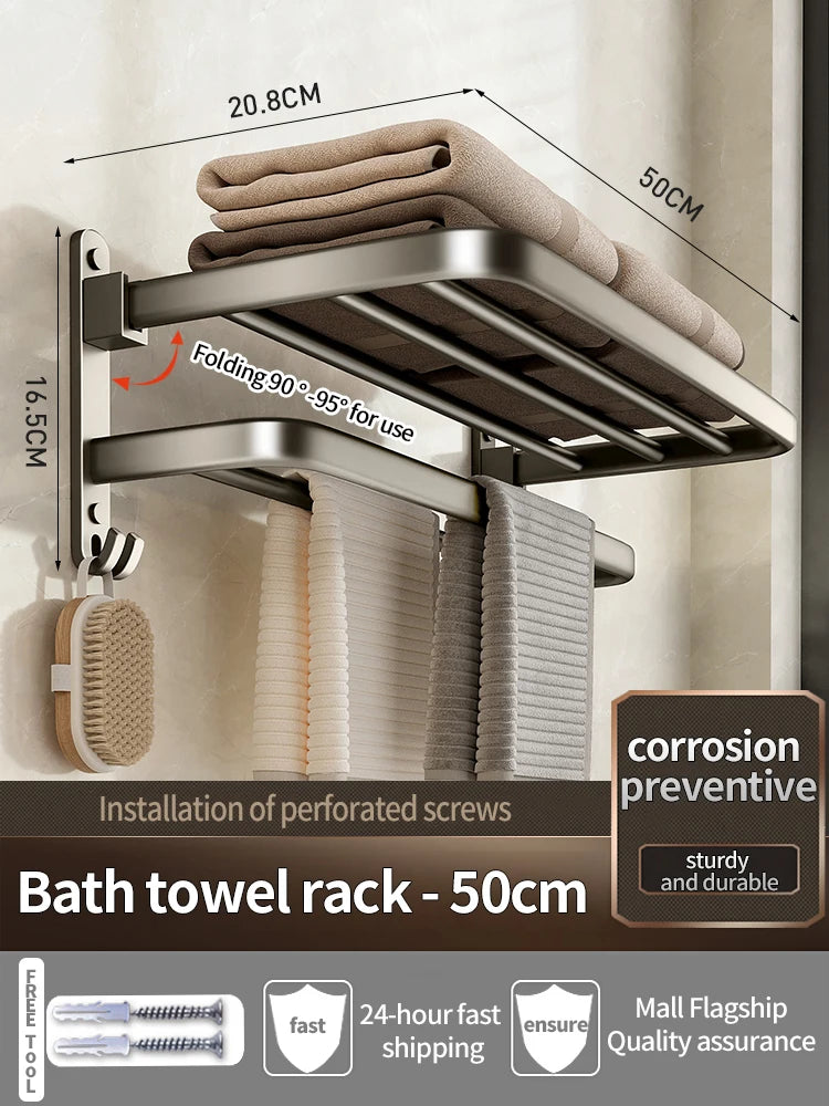 Upgrade And Thicken Grey/Black 50CM-60CM Towel Rack Space Aluminum Toilet Storage Rack Wall Mounted BathTowel Rack