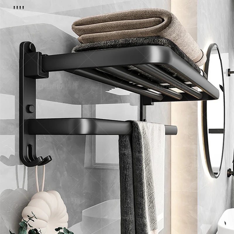 50CM Matte Black Folding Holder With Hook Towel Holder Wall Mount AluminumTowel Rack Bathroom shower rack Bathroom Accessories