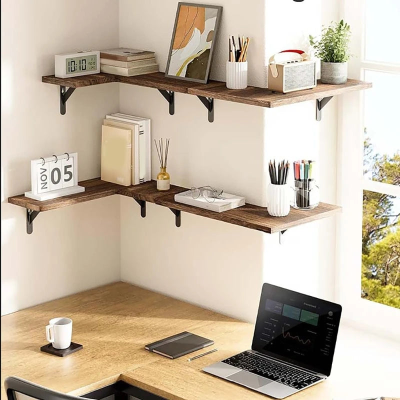 Space Saving Corner Wall Shelves Modern Corner Wall Mounted Shelves Delicate Wood Floating Shelves for Decoration