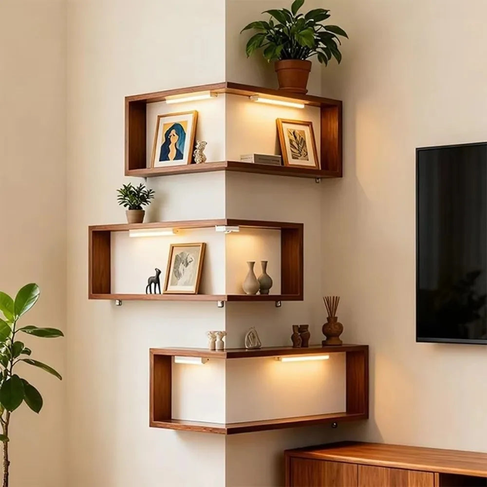 90 Degree Corner Wall Shelf Wall Mounted Floating Shelf Corner Bookshelf Suspended Wall Hanging Storage Rack Wall Organization