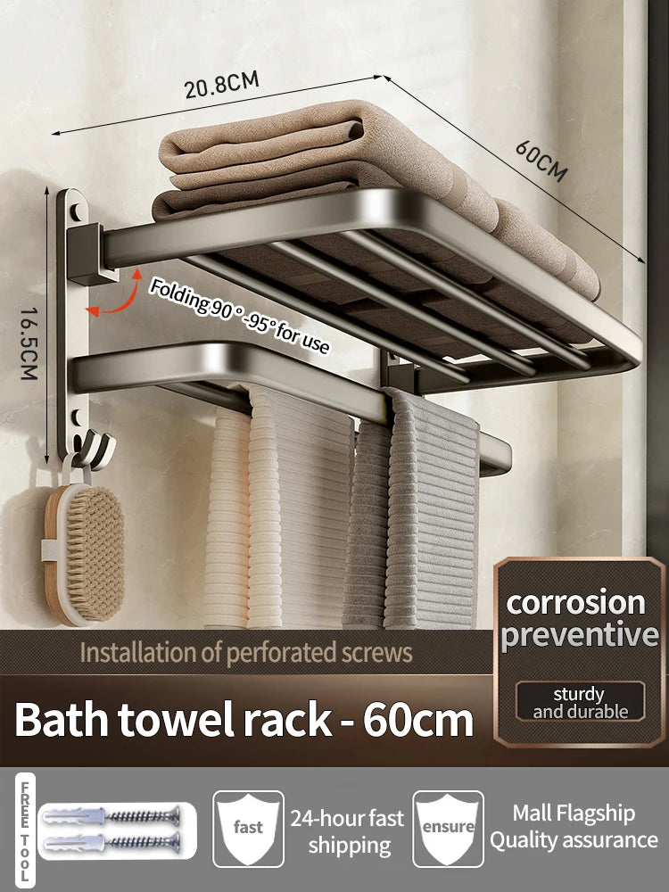 Upgrade And Thicken Grey/Black 50CM-60CM Towel Rack Space Aluminum Toilet Storage Rack Wall Mounted BathTowel Rack