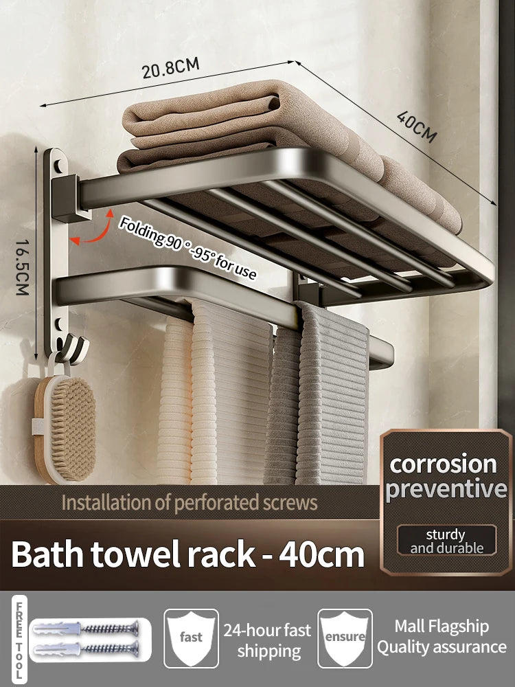 Upgrade And Thicken Grey/Black 50CM-60CM Towel Rack Space Aluminum Toilet Storage Rack Wall Mounted BathTowel Rack