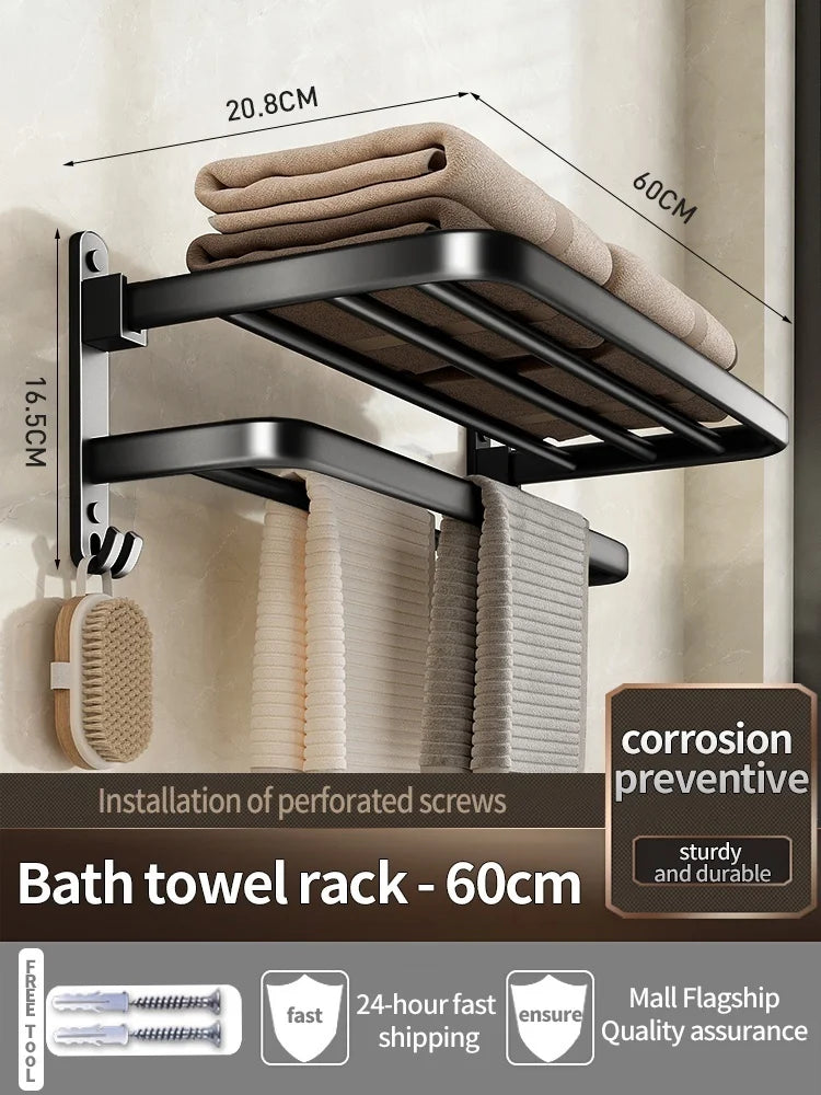 Upgrade And Thicken Grey/Black 50CM-60CM Towel Rack Space Aluminum Toilet Storage Rack Wall Mounted BathTowel Rack