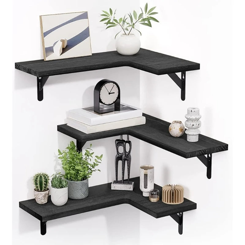Space Saving Corner Wall Shelves Modern Corner Wall Mounted Shelves Delicate Wood Floating Shelves for Decoration
