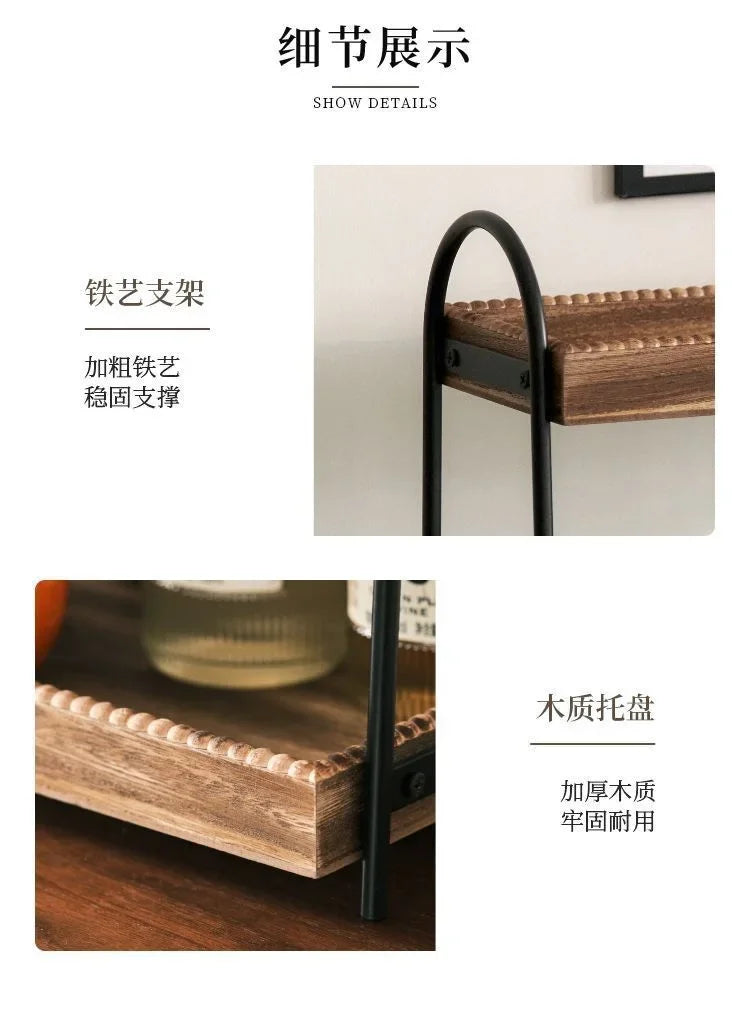Bathroom Countertop Organizer, 2 Tier Vanity Organizer and Storage for Cosmetic Skincare Perfume, Wood Bead Storage Shelf