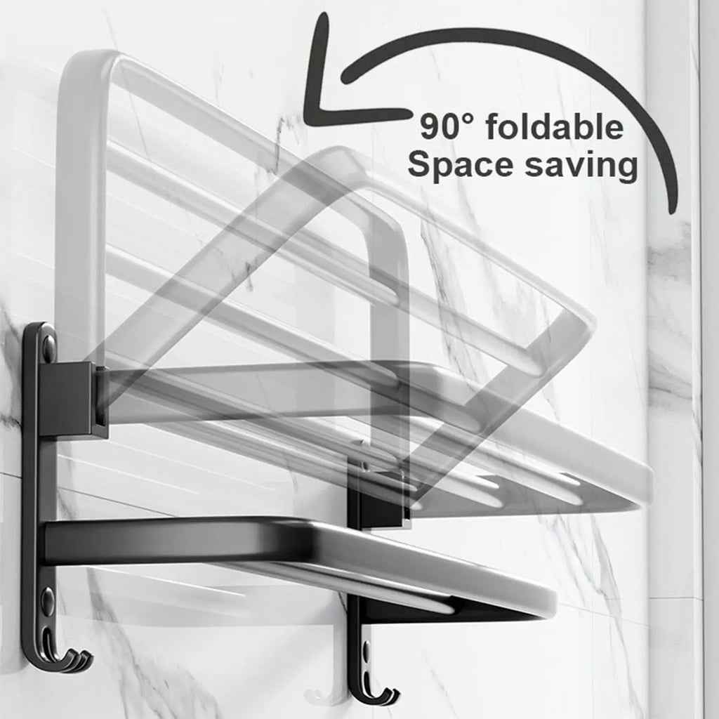 50CM Matte Black Folding Holder With Hook Towel Holder Wall Mount AluminumTowel Rack Bathroom shower rack Bathroom Accessories