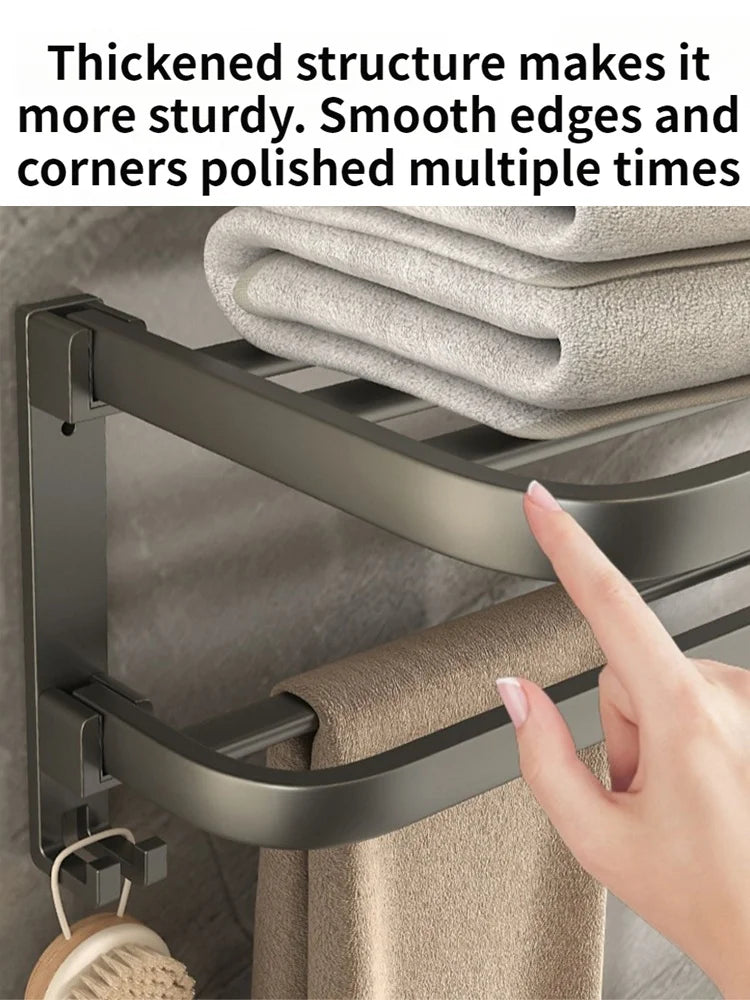 Upgrade And Thicken Grey/Black 50CM-60CM Towel Rack Space Aluminum Toilet Storage Rack Wall Mounted BathTowel Rack