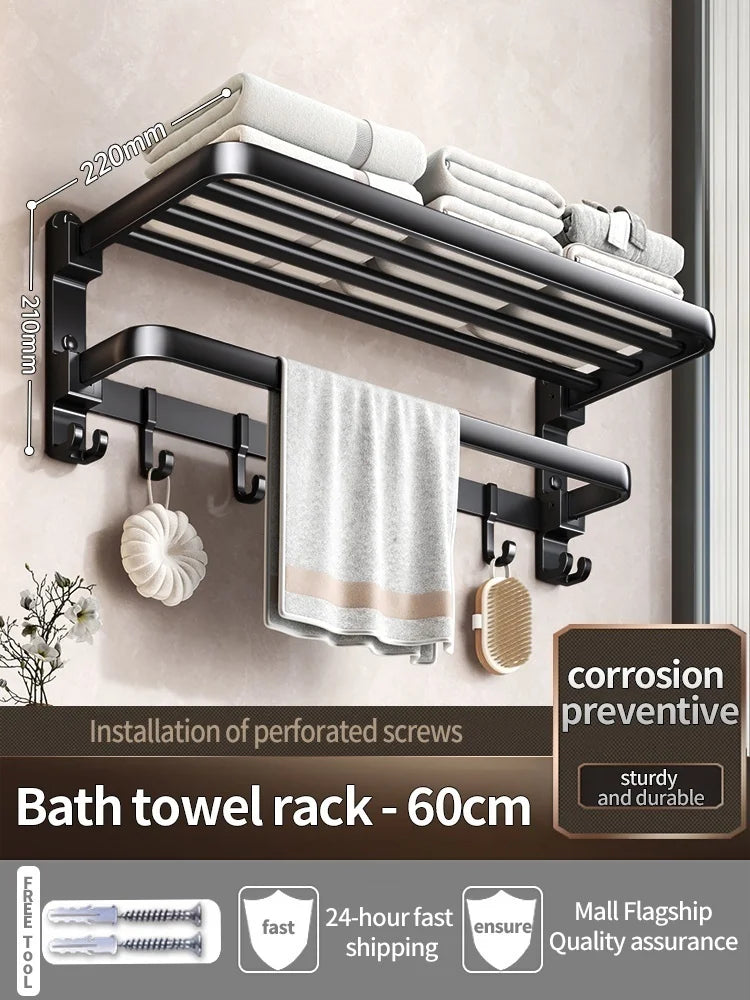 Upgrade And Thicken Grey/Black 50CM-60CM Towel Rack Space Aluminum Toilet Storage Rack Wall Mounted BathTowel Rack