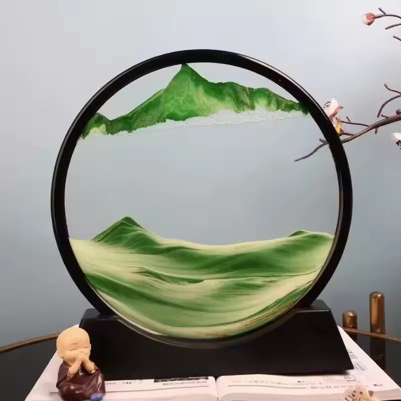 3D Moving Sand Art Picture Round Glass Deep Sea Sandscape Hourglass Quicksand Craft