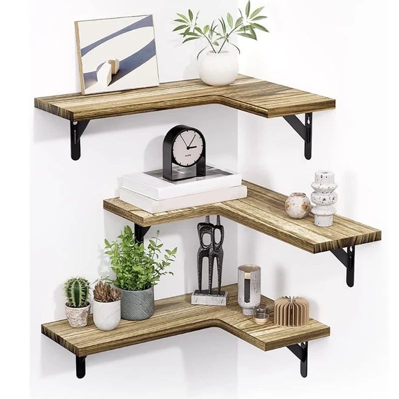 Space Saving Corner Wall Shelves Modern Corner Wall Mounted Shelves Delicate Wood Floating Shelves for Decoration
