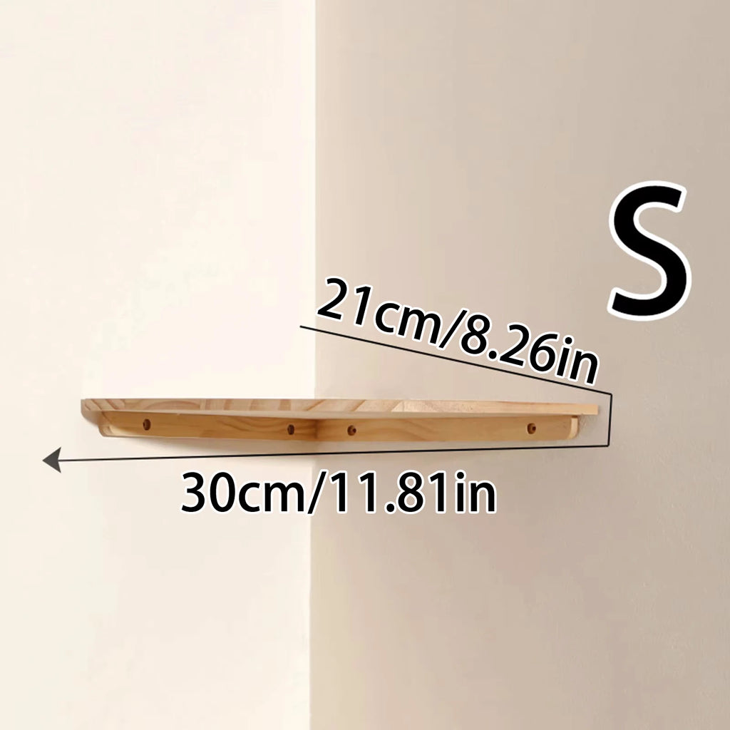 Wall Corner Shelves Wood Floating Wall Shelf Round End Wall Mounted Floating Corner Shelf for Bedroom Living Room and Kitchen