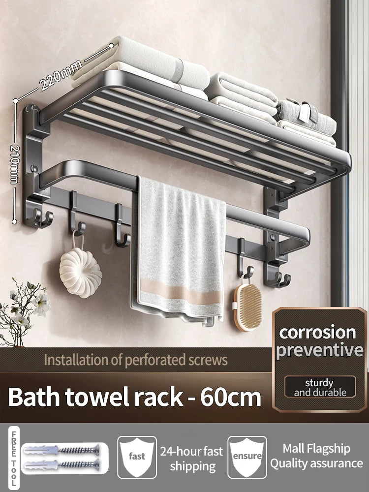 Upgrade And Thicken Grey/Black 50CM-60CM Towel Rack Space Aluminum Toilet Storage Rack Wall Mounted BathTowel Rack
