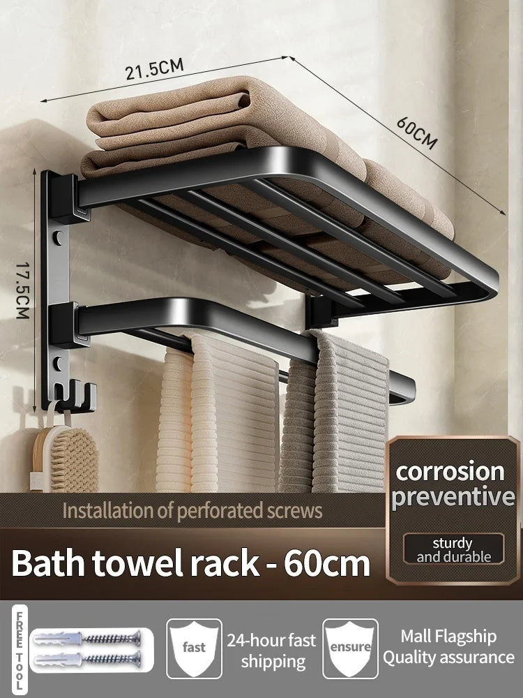 Upgrade And Thicken Grey/Black 50CM-60CM Towel Rack Space Aluminum Toilet Storage Rack Wall Mounted BathTowel Rack
