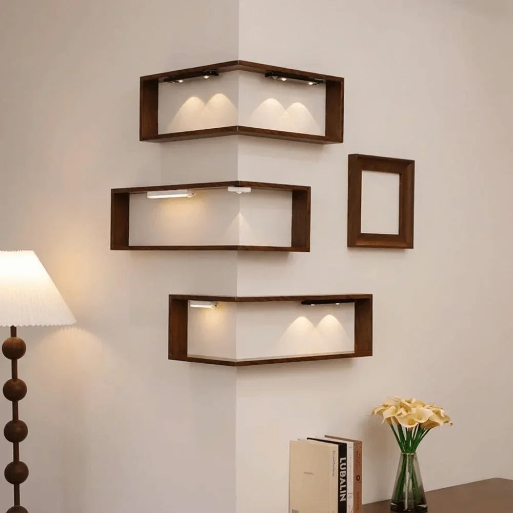 Space Saving 90 Degree Corner Wall Shelf Wall Mounted Suspended Wooden Display Shelf Floating Shelf Corner Bookshelf Home