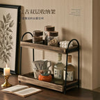 Bathroom Countertop Organizer, 2 Tier Vanity Organizer and Storage for Cosmetic Skincare Perfume, Wood Bead Storage Shelf