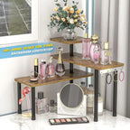 3-Tier Adjustable Corner Shelf Organizer for Kitchen, Bathroom, Spice Rack, Coffee Station - Rustic Brown