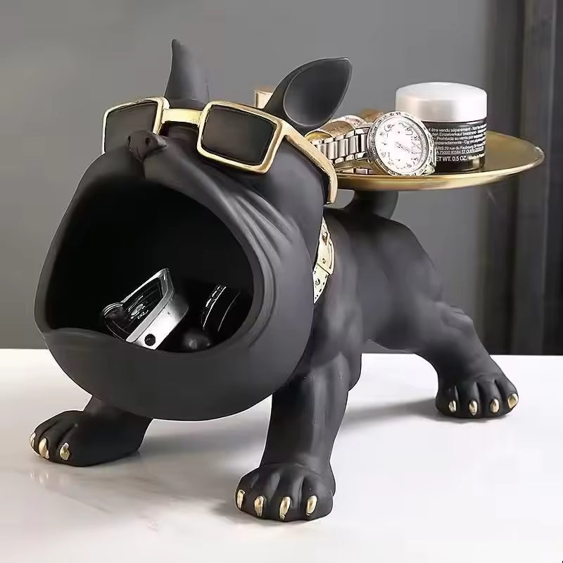 30cm Home Decor Bulldog Figurine Dog Statue Storage Box Animal Ornament Resin
