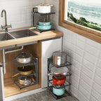 Kitchen Shelf Space-saving Kitchenware Storage Rack Adjustable Pot Rack 2-4 Tiers Under Sink/Corner Applicable