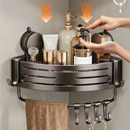 Space-Saving Suction Cup Bathroom Shelf - No Drilling Required, Strong Triangular Rack with Hooks, Suitable for Shower And Toile
