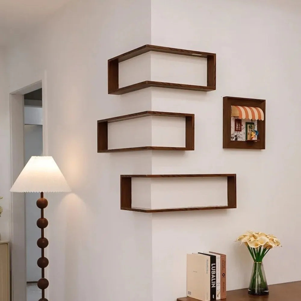 90 Degree Corner Wall Shelf Wall Mounted Floating Shelf Corner Bookshelf Suspended Wall Hanging Storage Rack Wall Organization