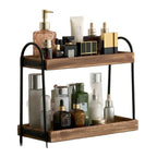 Bathroom Countertop Organizer, 2 Tier Vanity Organizer and Storage for Cosmetic Skincare Perfume, Wood Bead Storage Shelf