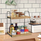 2 Tier Coffee Station Storage Organizer Wooden Spice Rack For Home Office Kitchen Counter Shelf Bathroom Makeup Storage Holder
